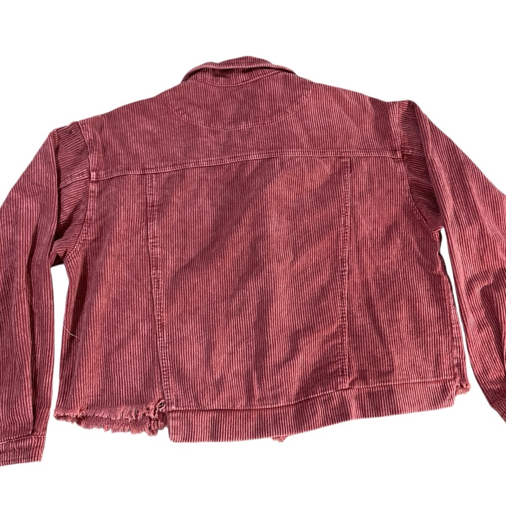 Altar'd State Cropped Corduroy Jacket in Deep Pink With a Raw, Frayed Hem Size M - Picture 2 of 6